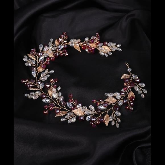 Red Hair Vine Crystal Hair Vine Wedding Fall  Boho Hair Vine Gold Leaf main image 5